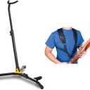 Hercules DS561B Basson/Bass Clarinet Stand,Black + Protec A317 Deluxe Padded Bassoon Harness