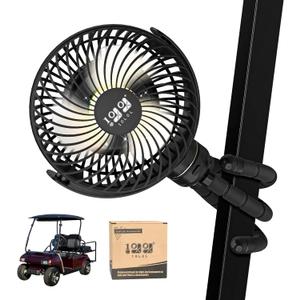 10L0L Golf Cart Fan - Universal Mount, 8000mAh Battery, 3-Speed Fan, LED Light, 56-Hour Runtime, Reverse Charging Function for Yamaha EZGO Club Car Golf Cart, Black