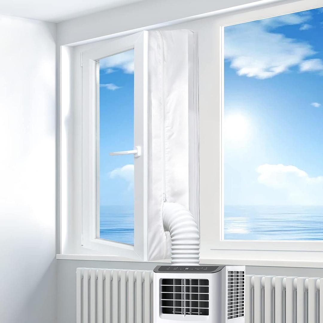 Gruntbear Portable Air Conditioner Window Seal Kit, 400CM (157'') AC Casement, Hot Air Stop Air Exchange Guards with Zip and Adhesive Fastener Works with Tumble Dryer, Keep House Cool
