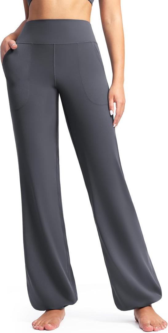POSHDIVAH Women's Creamluxe Elastic Bottoms Straight Leg Sweatpants High Waisted Yoga Athletic Joggers with Pockets (Gray, M)