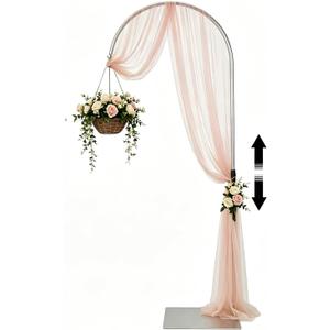 Heavy Duty Half Wedding Arch Backdrop Stand with Hooks Adjustable 5.6-7.6FT, Adjustable Height 5.58–7.55FT