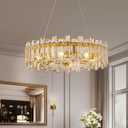 Modern Luxury K9 Crystal Chandelier 8-Lights Gold Round Pendant Light Easy Install Ceiling Hanging Light Fixture for Dining Living Room Kitchen Island Entryway Foyer D23.6