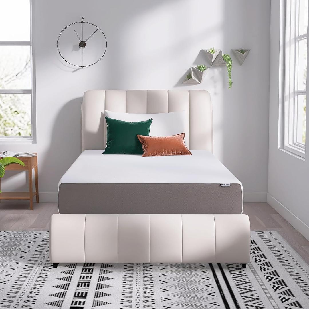 Amazon Basics Memory Foam Mattress, Soft Plush Feel, Breathable, 12", Twin, White/Grey