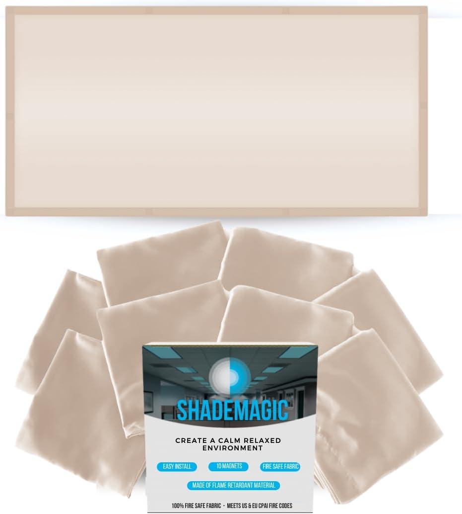 ShadeMAGIC Fluorescent Light Filter Covers (Mocha) - Diffuser Pack; Eliminate Harsh Glare That Causes Eyestrain and Head Strain The The Classroom or at Office. (4)