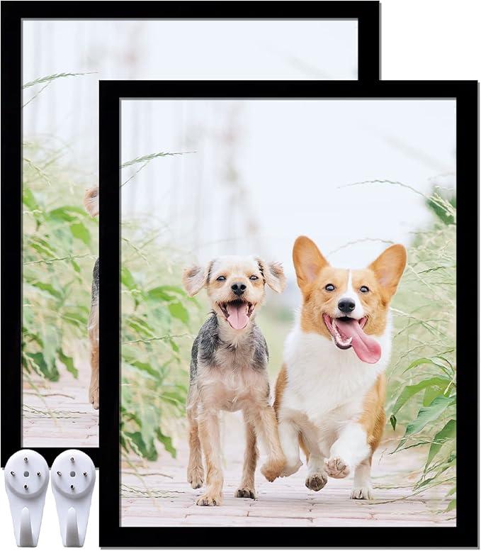 8x10 Picture Frame Set of 2, Black Photo Frames High Transparent Wall Gallery Desktop Horizontal Vertical for Canvas Collage Photo Poster Certificate 8 x 10 inches