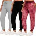 Real Essentials 3 Pack: Women's Ultra-Soft & Warm Fleece Joggers Sweatpants with Pocket (X-Large)