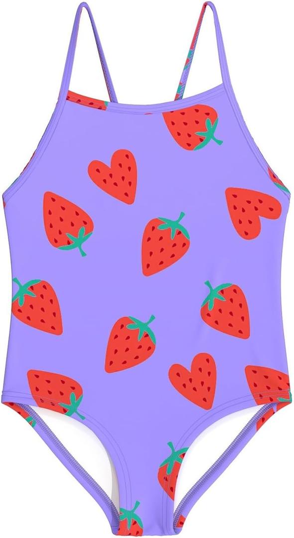 weVSwe Baby Girl Swimsuit One Piece Swimsuit Cute Toddler Girls Sleeveless Bikini Kids 2-10 Years (5-6 Years, Purple Strawberry)