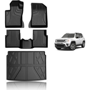 AOMSAZTO Custom Fit Floor Mats and Cargo Liner Trunk Set Compatible with Jeep Renegade 2015-2020 2021 2022 2023, All Weather Car Accessories Floor Liner, 1st and 2nd Row Car Mat Black