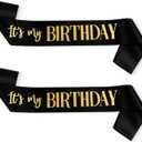 It's My Birthday Sash 2 Packs Birthday Sash for Women Black and Blakc Happy Birthday-Sash for Women Men Birthday-Party Gifts