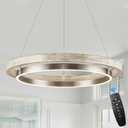 LED Ring Chandelier Weathered Wood Nickel Chandelier Dimmable Round Foyer Chandeliers Light Farmhouse Circular Chandeliers for Dining Room Entry Bedroom Office Living Room, 24in