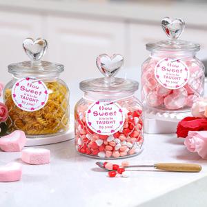 Suclain 3 Set 22 oz Clear Glass Jars Heart Valentines Glass Container with Cute Heart Shaped Lids Set Valentines Day Gift Food Storage Jars Cookie Jar Candy Jar for Party Kitchen and Dining Room