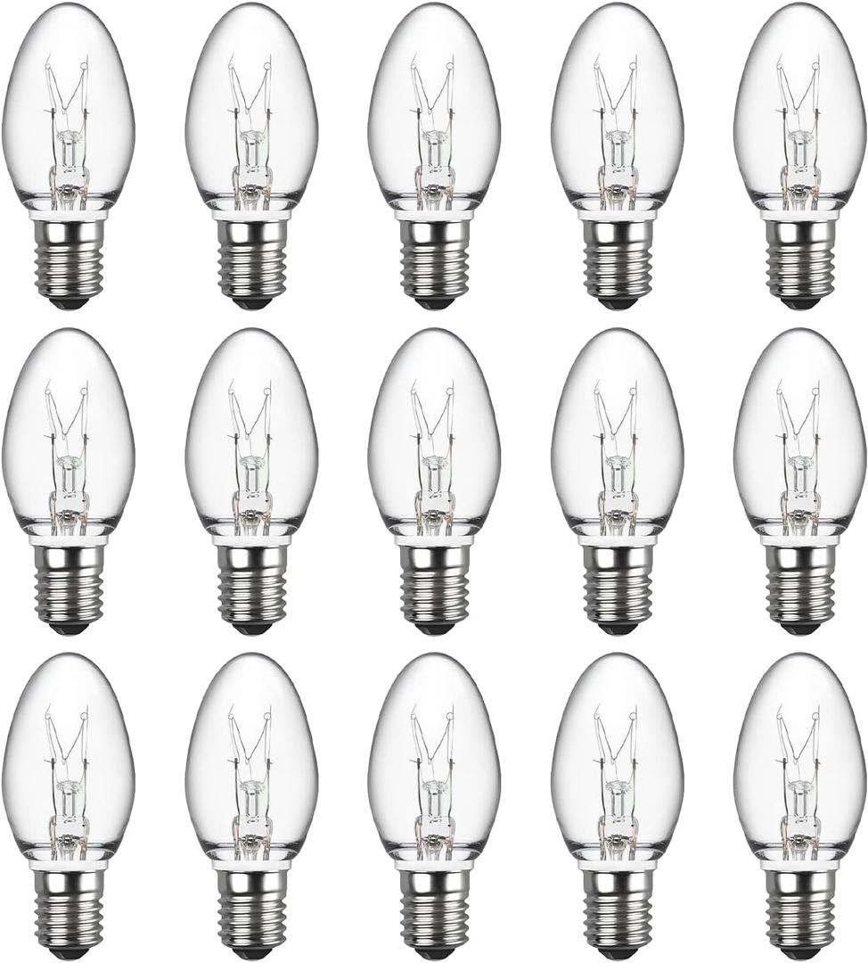 MEQIQTEK Salt Lamp Bulb - Scentsy Light Bulbs for Plug in Wax Warmer - 15 Watt Night Light Bulbs - E12 Bulbs for Household Salt Lamp - C7 Bulb Shape, 15packs