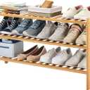 Long Shoe Rack, 3-Tier Bamboo Stackable Shoe Shelf Storage Organizer, Shoe Stand for Closet, Entryway and Hallway