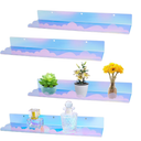 4 Pack Iridescent Acrylic Shelves 15 Inch Rainbow Floating Shelves for Wall Display Ledge for Books Toys Cosmetic Wall Organizer Multi-color