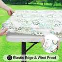 Smiry Rectangle Table Cloth Cover, Waterproof Elastic Fitted Picnic Tablecloth for 8 Foot Tables, Wipeable Flannel Backed Vinyl Tablecloths for Camping, Dining, Outdoor (Teal & White, 30" x 96")