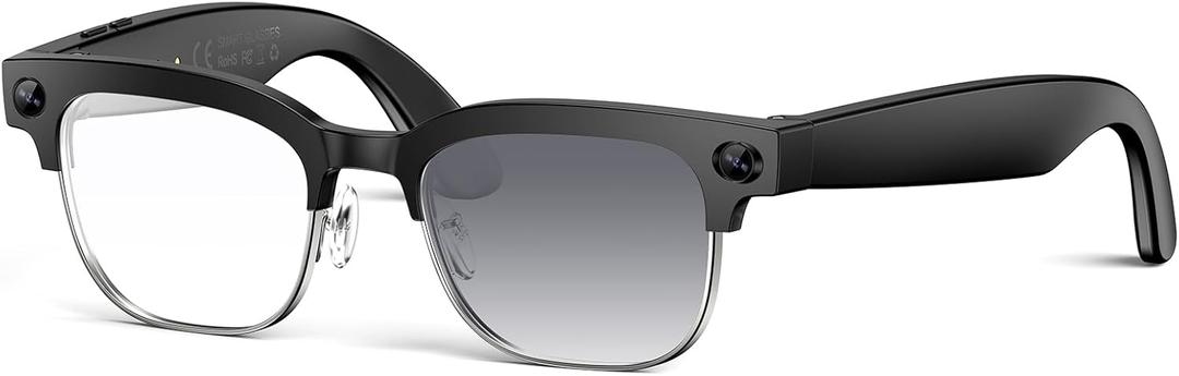 AI Smart Glasses with Camera and Bluetooth,8MP 4K HD Camera Glasses,Supports AI Voice Control/Photo/Video/Audio Recording,Smart Glasses with 133 Translations,IP67 Waterproof for Business & Outdoor (Photochromic lenses/Metal Black)