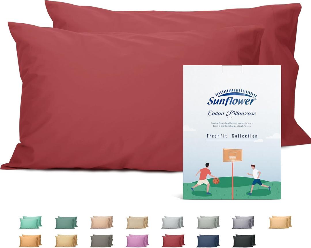 Sunflower Queen Pillowcases Set of 2, 100% Cotton Queen Size Pillow Cases 2, 2030 inches Jester Red, Soft and Breathable