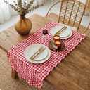 HunnmingRe 1 Pcs Red Plaid Gingham Ruffle Table Runner 118 x 13.8'' Farmhouse Table Runner 100% Cotton Scalloped Long Dresser Scarves for Mothers Day, Dining Room, Wedding, Kitchen Rustic Home Decor