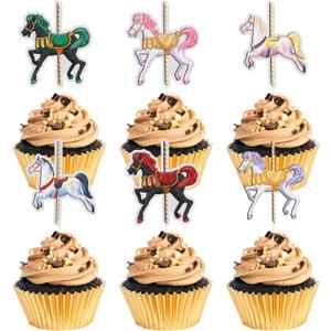 Carousel Horses Cupcake Toppers-Horse for Fairy Tale Theme Little Girl Cake Decor for Baby Shower or Birthday Party Decorations- Valentine's Day wedding Gift Classic Kids Girls Gift Toy.18PCS