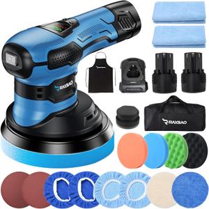 Cordless Polisher 2x2000mAh 21V Batteries,21pcs Attachments & 6 inch Car Buffer Polisher for Car Detailing 6 Variable Speed to 4500OPM Car Buffers and Polishers Kit for Polishing/Waxing