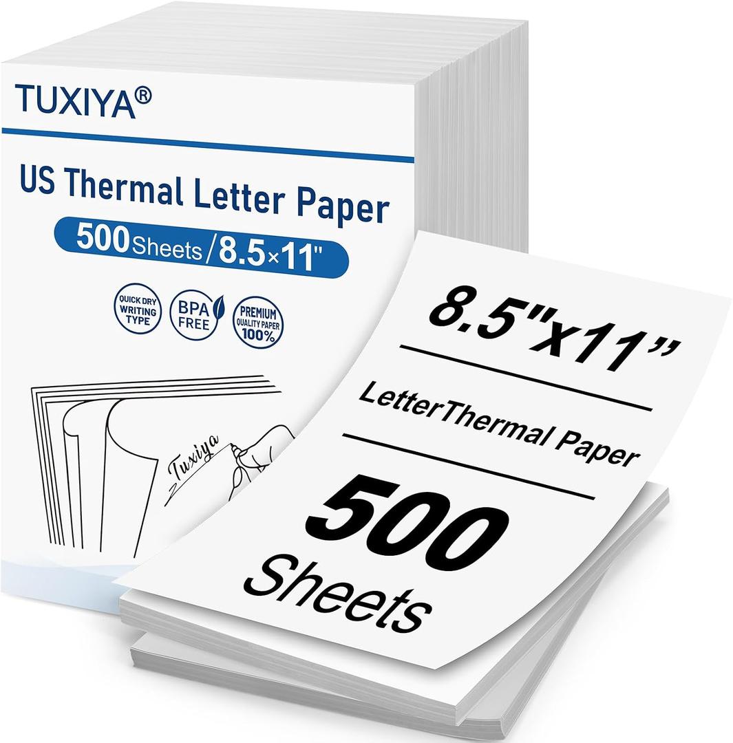 TUXIYA 500 Sheets Thermal Printer Paper 8.5 x 11 Inch,BPA free Advanced Thermal Printing, US Letter Size Thermal Paper Compatible Most Portable Printers