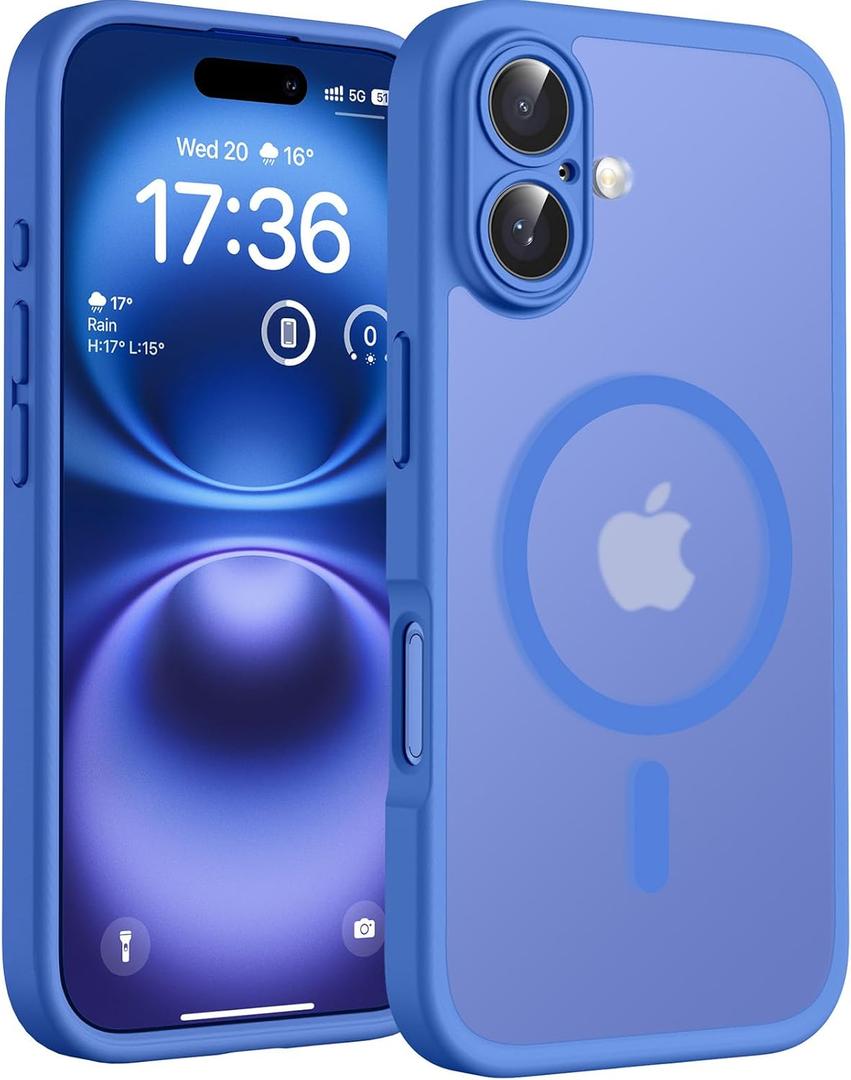 TOCOL Magnetic for iPhone 16 Case, Upgraded Full Camera Protection, Compatible with Magsafe, Drop Protection, Translucent Matte Back Bumper Phone Cover 6.1-Inch (Ultramarine)