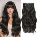 Hair Extensions Clip Ins, 8PCS 20 Inch Natural Black Clip in Hair Extensions, Synthetic Long Wavy Curly Hair Extension, Full Head Thick Hairpieces for Women