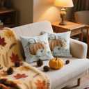 4 x Fall Pillow Covers 18x18 Set of 2, White Linen Orange Pumpkin Decorative Throw Pillow Cases, Double-Sided Print, Autumn Harvest Cushion Covers for Couch Sofa Bed
