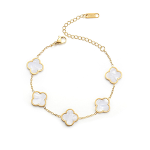 18K Gold Plated Clover Lucky Bracelet for Women White/Black/Red/Green Flower Four Leaf Link Bracelets Trendy Jewelry Gifts for Women