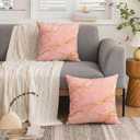 Yobvec Pink and Gold Pillow Covers 18x18 Inch 2 Sets, Abstract Marble Decorative Throw Pillows Cushion Cover, Rose Gold Home Bedroom Sofa Couch Decor