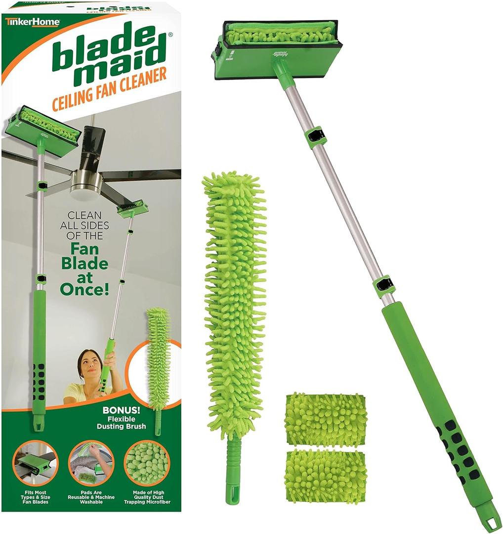 Blade Maid Ceiling Fan Cleaner- Cleaning Tool with 3 Foot Extendable Pole, Cleaning Head, Reusable Fiber Duster, & Flexible Brush