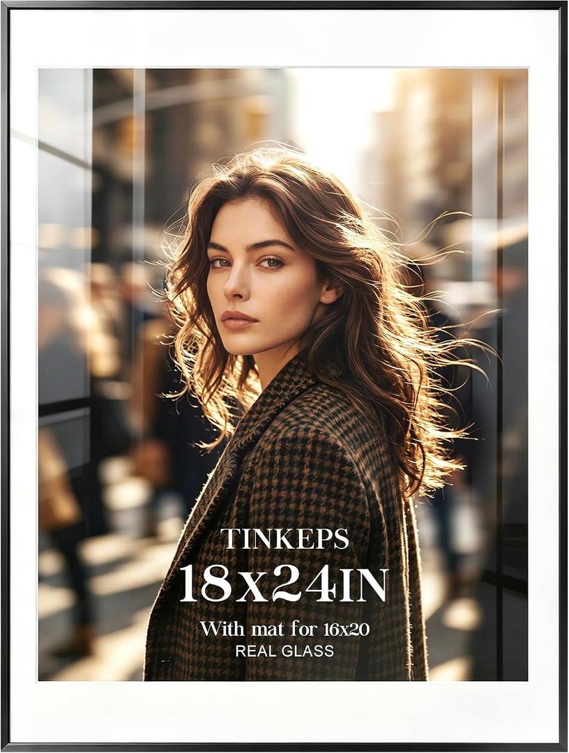 18x24 Black Poster Frame with Real Tempered Glass, Aluminum
