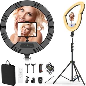 22" Large Ring Light with Stand,Foldable LED Big Ring Light Tripod for iPhone Phone Ipad, 75" Tall Tripod Touch Screen,Wireless Remote for Live Stream,YouTube,TikTok Video Shooting (22" LED Ring Light)