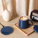 APEKX Warm Cup Coffee Mug Warmer Set - Smart Stable Constant Temperature 131F, 15W Wireless Charging, 12.8 oz Capacity - Supports USB-C Interface, Automatic Power On/Off Function (4 H). (Deep Navy)