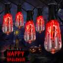 Halloween Decorations Lights, 10Ft Flicker Flame Halloween String Light with 10 Flicker Flame ST40 LED Bulbs, Outdoor Spooky Lights for Patio Balcony Party Decoration, Black (Bloody Drop Red)