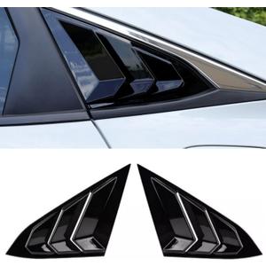 Rear Side Window Louver Shutter Air Vent Scoop Shades Blinds Cover Trim for Honda Civic Sedan 10th Gen 2016 2017 2018 2019 2020 2021 (Glossy Black)