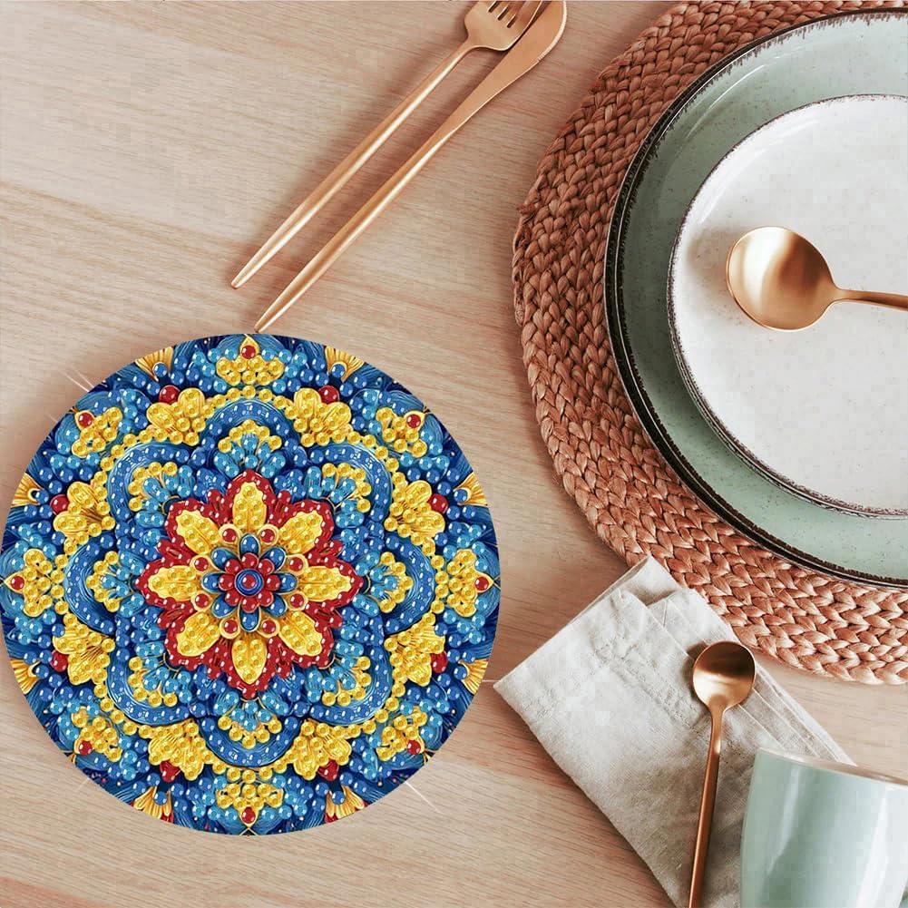 Diamond Painting Coasters Kit Mandala With Holder, DIY Mandala Diamond art Coasters Cork Wooden Pad Board Double Layer is Strong and Wear-Resistant for Beginners Adults Art Craft Supplies Gift 4X4IN