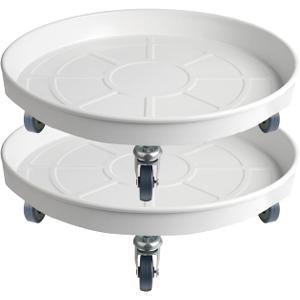 16 Inch Heavy Duty Plant Stand on Wheels, Round Plant Caddy with Wheels for Indoor & Outdoor Use, Metal Rolling Tray for Potted and Small Furniture (White 2Pcs)