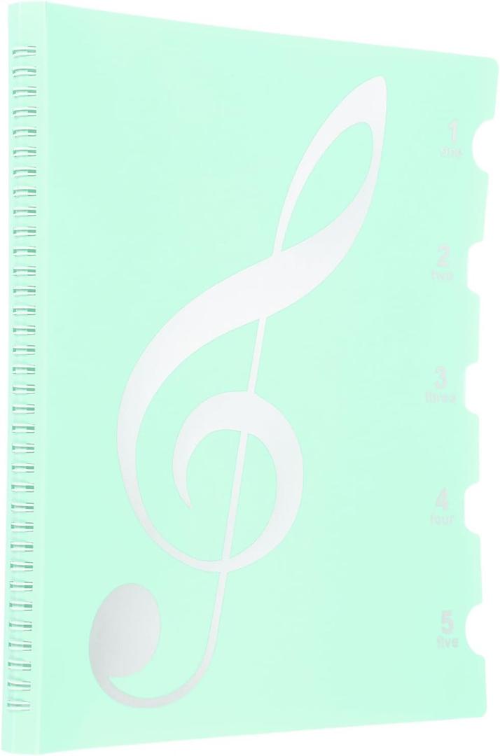 MECCANIXITY Sheet Music Folder Display 20 Sleeves 40 Pages Spiral Binder Organizer, Letter Size 8.5 x 11 Paper A4 Documents Storage Holder Bag (Light Green Sticker)