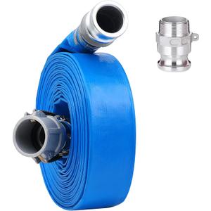 1-1/2" x 50ft PVC Lay Flat Discharge Hose With Aluminum Camlock C & E Fittings, Cam Lock Fitting Type F included, Heavy Duty Reinforced Pump Backwash Hose Assembly