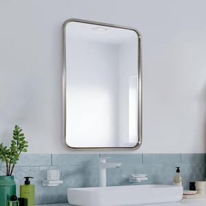 Mirrors for Wall, 20x28’’ Brushed Nickel Bathroom Mirror, Rounded Rectangle Mirrors for Vanity, Anti-Rust SUS304, Tube Metal Frame, 1’’ Deep Wall Mounted Vertically/Horizontal