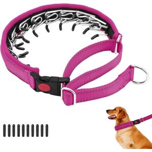 No Pull Martingale Dog Collar for Dogs, Heavy Duty Nylon Reflective Adjustable Anti Pull Slip Collar with Buckle for Training Walking S Hot Pink