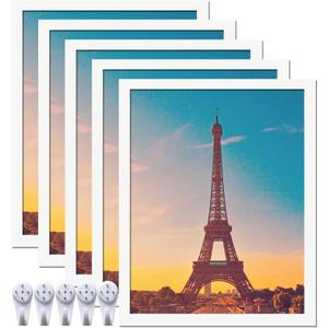 11x14 Picture Frame Set of 5, White Photo Frames High Transparent Wall Gallery Desktop Horizontal Vertical for Canvas Collage Photo Poster Certificate 11 x 14 inches