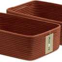 MiniArk Large Shallow Organizing Baskets 15x11x5.1 Inches - Rope Woven Storage Bins for Bathroom, Shelves, Cube Closet, Red 2 Packs