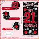 21th Birthday Decorations for Him Her, Red Black Happy 21st Birthday Decorations for Men Women, Boys 21st Bday Door Banner, Triangle Flag, Large 21 Balloons Decor for 21 Year Old Party