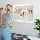White Cork Board Bulletin Board with Linen, Wood Framed 24" x 18" Corkboard, Office Board for Wall Decor, Wall Mounted Pin Board Picture Board with 20 Pushpins for School, Home & Office