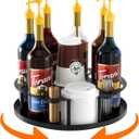 Coffee Syrup Organizer 8 Bottles, Rotating Coffee Syrup Holder with Stirrers Storage for Syrup Bottles, Cup and Lid, Wine Display, Syrup Rack Stand for Coffee Bar Organizer, Kitchen
