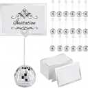 Maitys 120 Pcs Disco Ball Table Number Holders Disco Bachelorette Party Decor Silver Place Card with Swirl Wire Name Cards Photo Stand Clips Picture Holder for Wedding Party Favor (2 Inch)