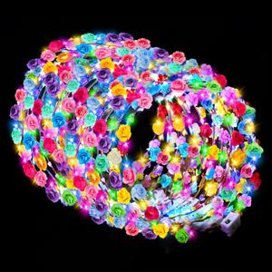 Valentines Day Gifts, 100 PCS New Year LED Flower Crowns Headbands, Light Up Flower Crowns For Women, Glow in the Dark Headband for Wedding Reception Birthday Mardi Gras Cosplay Princess Party Favors