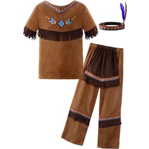 ReliBeauty Native Costume Boys Kids Dress Outfit (9-10/150, Brown)